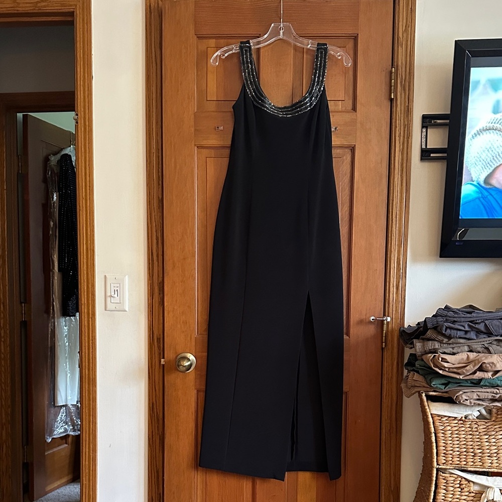 Alex Evenings Elegant Black Maxi Dress with Embellished Neckline